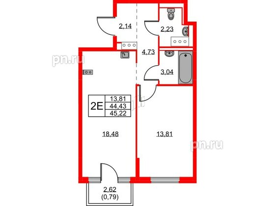 Квартира в ЖК Новое Колпино, 1 комнатная, 45.22 м², 11 этаж