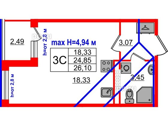 Квартира в ЖК «Дворцовый фасад», студия, 24.85 м², 4 этаж