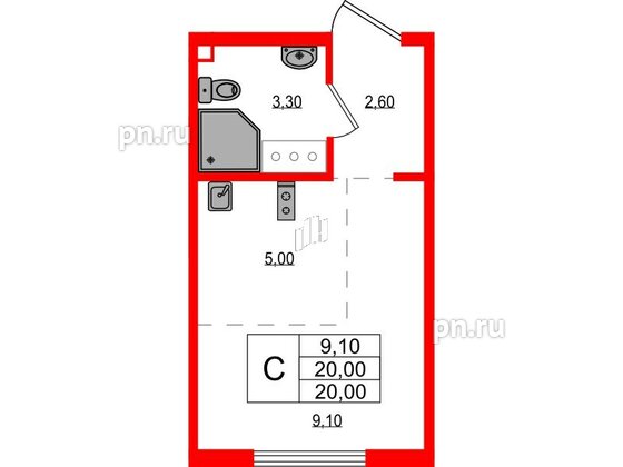 Квартира в ЖК 'Цветной город', студия, 20 м², 4 этаж