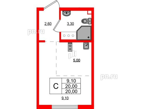 Квартира в ЖК 'Цветной город', студия, 20 м², 4 этаж