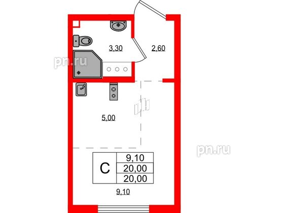 Квартира в ЖК 'Цветной город', студия, 20 м², 3 этаж