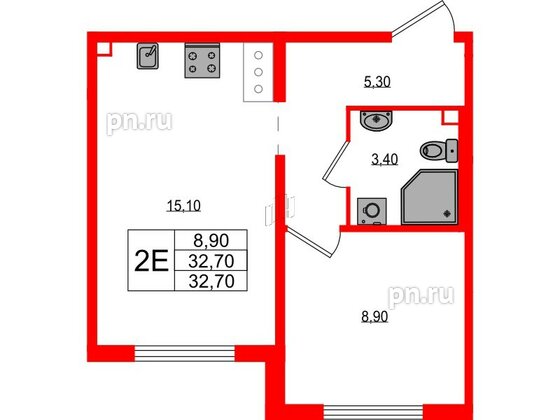 Квартира в ЖК «Цветной город», 1 комнатная, 32.7 м², 13 этаж