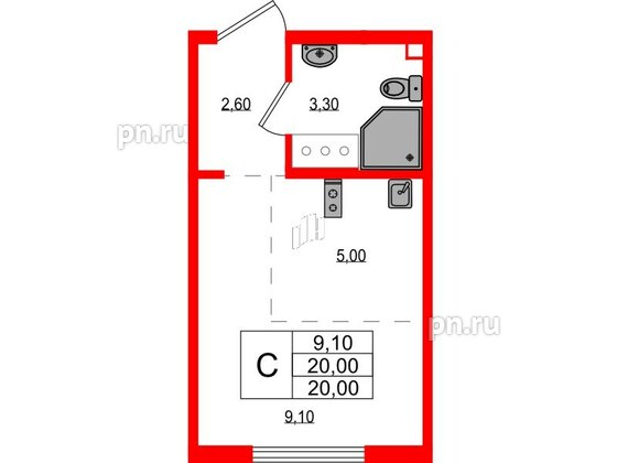 Квартира в ЖК 'Цветной город', студия, 20 м², 5 этаж