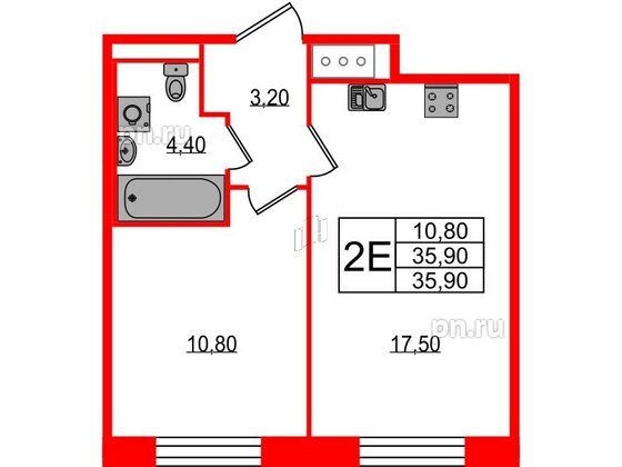 Квартира в ЖК Большая Охта, 1 комнатная, 35.9 м², 3 этаж