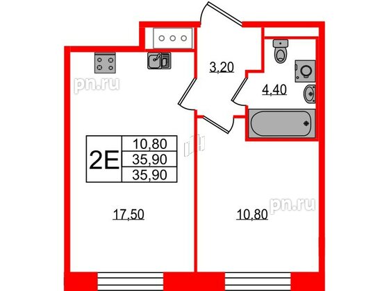 Квартира в ЖК Большая Охта, 1 комнатная, 35.9 м², 4 этаж