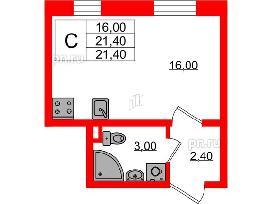 Квартира в ЖК Ржевский парк, студия, 21.4 м², 1 этаж