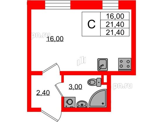 Квартира в ЖК Ржевский парк, студия, 21.4 м², 4 этаж