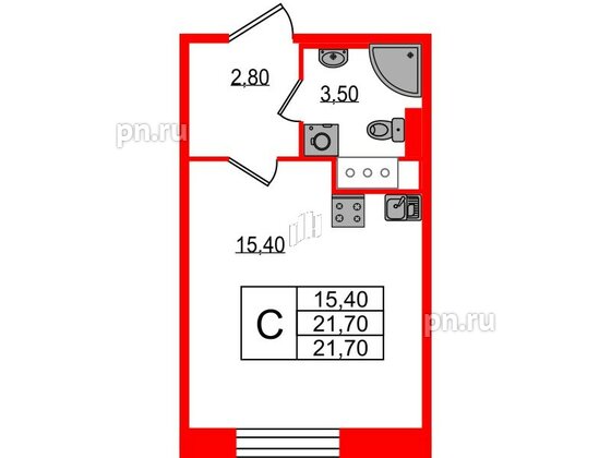 Квартира в ЖК Большая Охта, студия, 21.7 м², 9 этаж