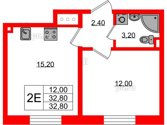 Квартира в ЖК «Ржевский парк», 1 комнатная, 32.8 м², 8 этаж
