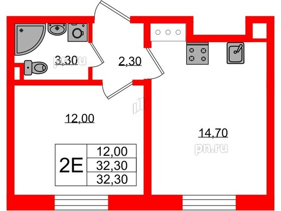 Квартира в ЖК «Ржевский парк», 1 комнатная, 32.3 м², 16 этаж