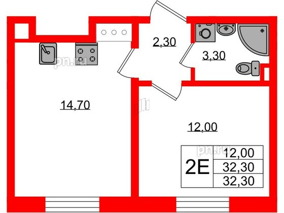 Квартира в ЖК «Ржевский парк», 1 комнатная, 32.3 м², 13 этаж