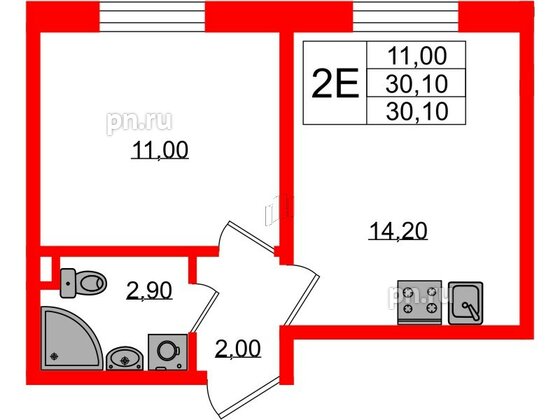 Квартира в ЖК Ржевский парк, 1 комнатная, 30.1 м², 3 этаж