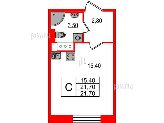 Квартира в ЖК Большая Охта, студия, 21.7 м², 3 этаж