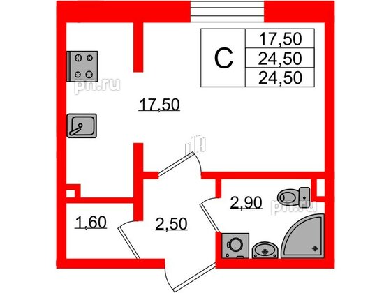 Квартира в ЖК Ржевский парк, студия, 24.5 м², 1 этаж