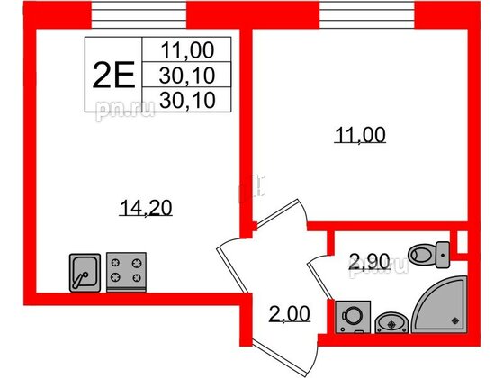 Квартира в ЖК Ржевский парк, 1 комнатная, 30.1 м², 2 этаж