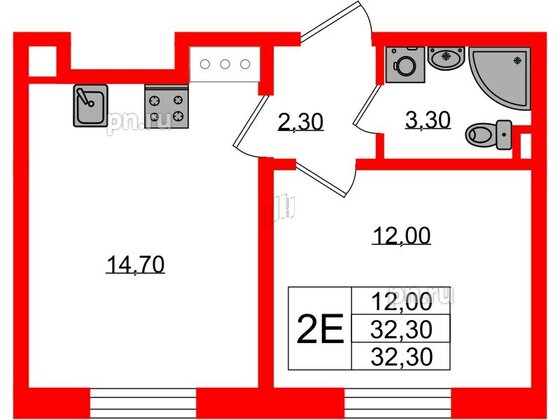 Квартира в ЖК «Ржевский парк», 1 комнатная, 32.3 м², 9 этаж