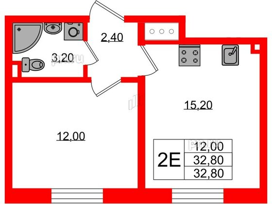 Квартира в ЖК «Ржевский парк», 1 комнатная, 32.8 м², 8 этаж