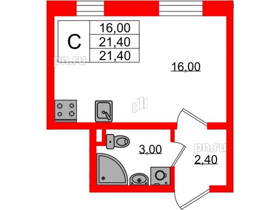 Квартира в ЖК Ржевский парк, студия, 21.4 м², 3 этаж