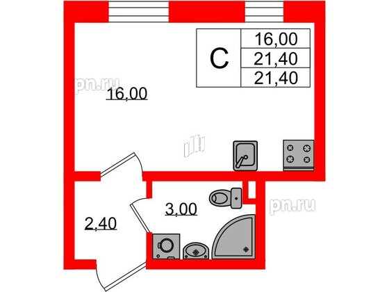 Квартира в ЖК Ржевский парк, студия, 21.4 м², 3 этаж