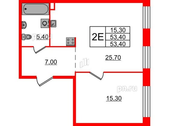 Квартира в ЖК «ЛДМ», 1 комнатная, 53.4 м², 5 этаж
