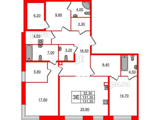 Квартира в ЖК ЛДМ, 2 комнатная, 131.3 м², 2 этаж
