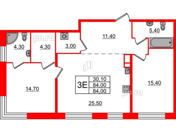 Квартира в ЖК «ЛДМ», 2 комнатная, 84 м², 5 этаж