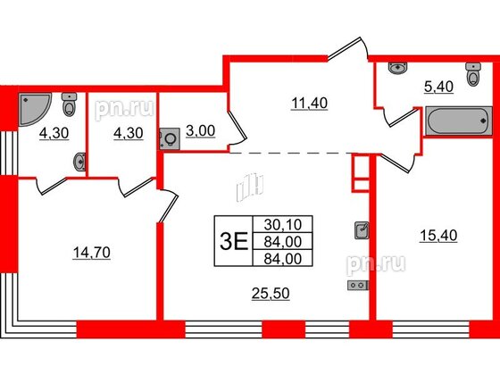 Квартира в ЖК «ЛДМ», 2 комнатная, 84 м², 7 этаж