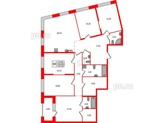 Квартира в ЖК «ЛДМ», 5 комнатная, 167.2 м², 3 этаж
