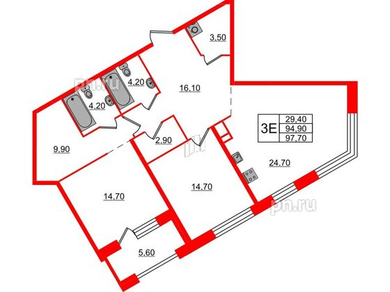 Квартира в ЖК «ЛДМ», 2 комнатная, 97.7 м², 8 этаж
