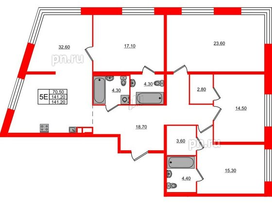 Квартира в ЖК «ЛДМ», 4 комнатная, 141.2 м², 3 этаж