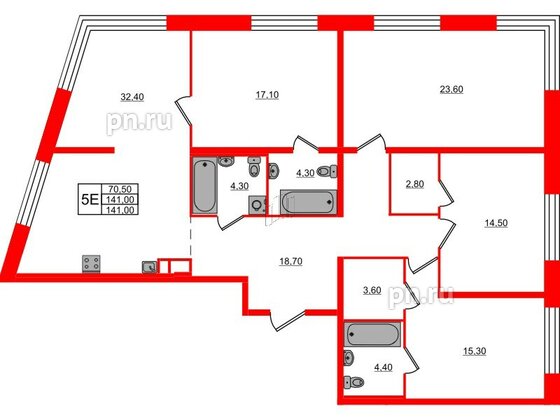 Квартира в ЖК «ЛДМ», 4 комнатная, 141 м², 7 этаж
