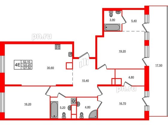 Квартира в ЖК ЛДМ, 3 комнатная, 127.5 м², 9 этаж