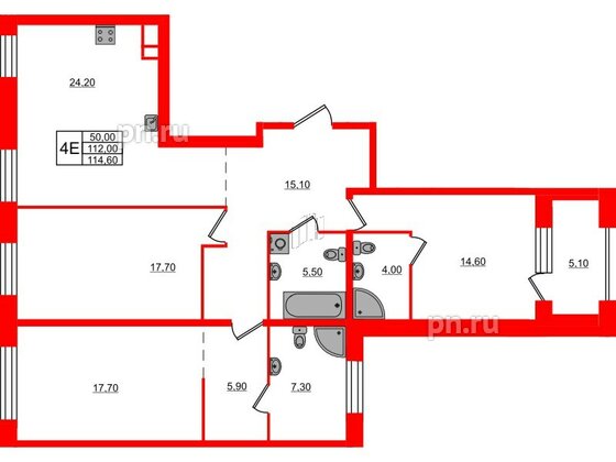 Квартира в ЖК ЛДМ, 3 комнатная, 114.6 м², 7 этаж