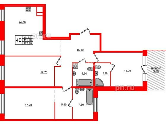 Квартира в ЖК ЛДМ, 3 комнатная, 112.9 м², 9 этаж
