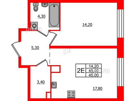 Квартира в ЖК «ЛДМ», 1 комнатная, 45 м², 7 этаж