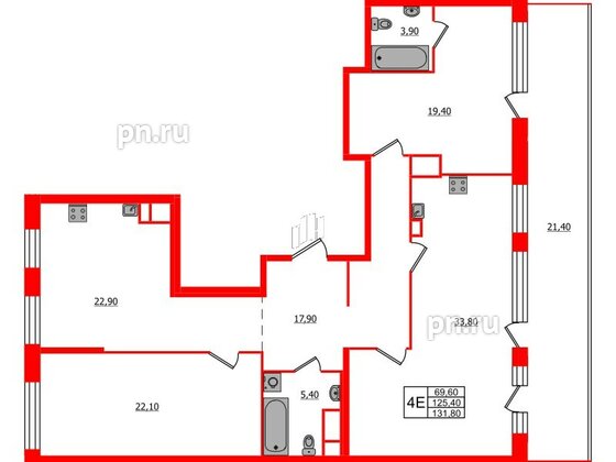 Квартира в ЖК ЛДМ, 3 комнатная, 131.8 м², 9 этаж