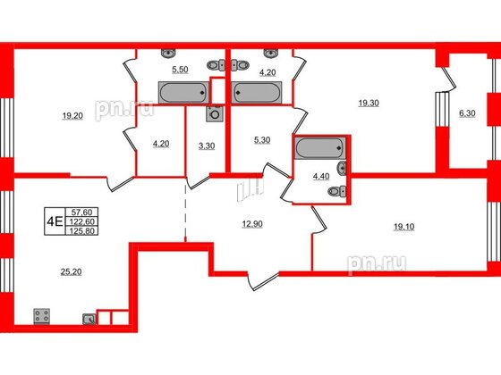 Квартира в ЖК ЛДМ, 3 комнатная, 125.8 м², 7 этаж