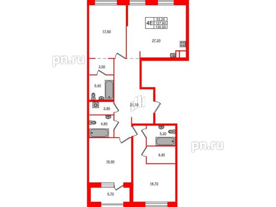 Квартира в ЖК «ЛДМ», 3 комнатная, 130.5 м², 8 этаж