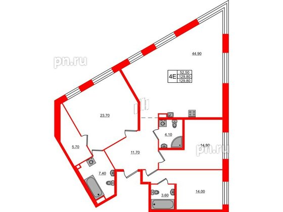 Квартира в ЖК «ЛДМ», 3 комнатная, 129.8 м², 4 этаж