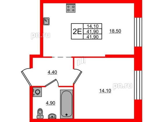 Квартира в ЖК «ЛДМ», 1 комнатная, 41.9 м², 4 этаж