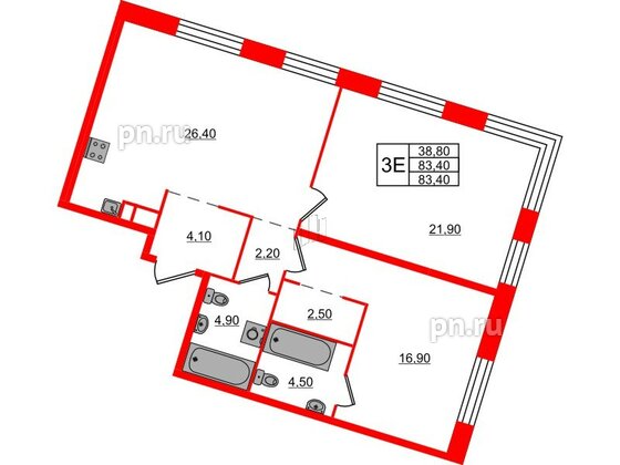 Квартира в ЖК «ЛДМ», 2 комнатная, 83.4 м², 6 этаж