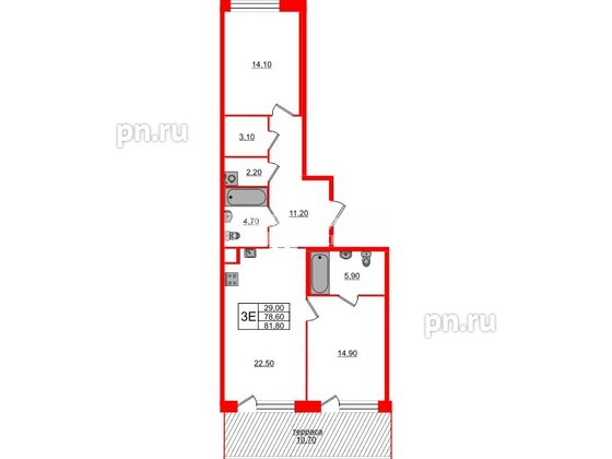 Квартира в ЖК ЛДМ, 2 комнатная, 81.8 м², 9 этаж