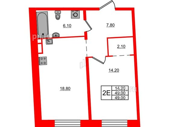 Квартира в ЖК «ЛДМ», 1 комнатная, 49 м², 4 этаж