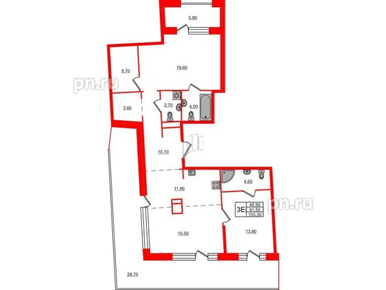 Квартира в ЖК ЛДМ, 3 комнатная, 103.3 м², 9 этаж