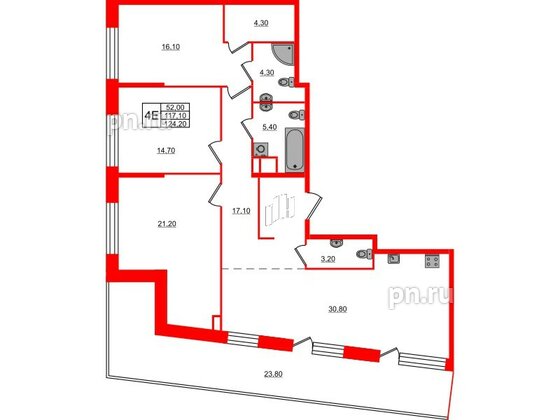 Квартира в ЖК ЛДМ, 3 комнатная, 124.2 м², 9 этаж