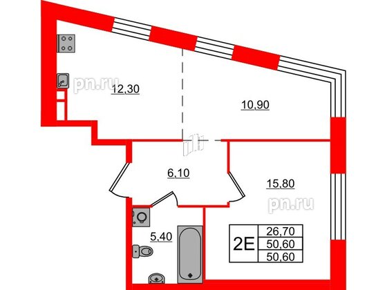 Квартира в ЖК ЛДМ, 2 комнатная, 50.6 м², 4 этаж