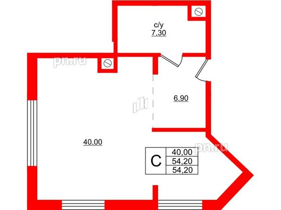 Апартаменты в ЖК Русь-2, студия, 54.2 м², 1 этаж