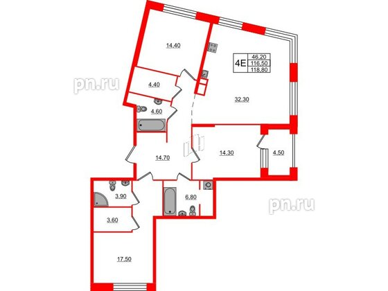 Квартира в ЖК ЛДМ, 3 комнатная, 118.8 м², 5 этаж