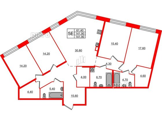 Квартира в ЖК ЛДМ, 4 комнатная, 141.9 м², 2 этаж