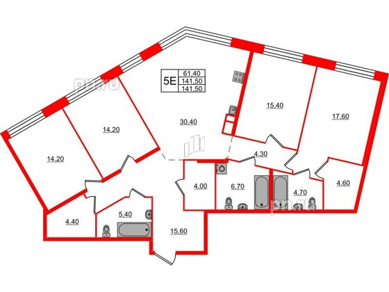 Квартира в ЖК ЛДМ, 4 комнатная, 141.5 м², 7 этаж